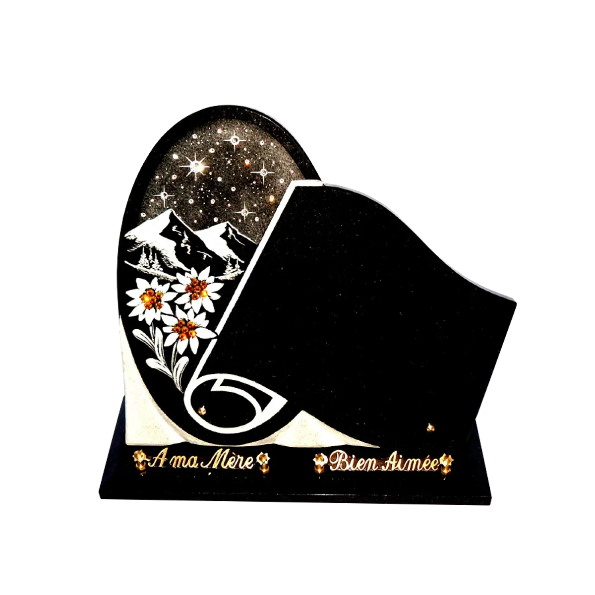 Plaques funéraires avec strass – illustration d'un produit funéraire