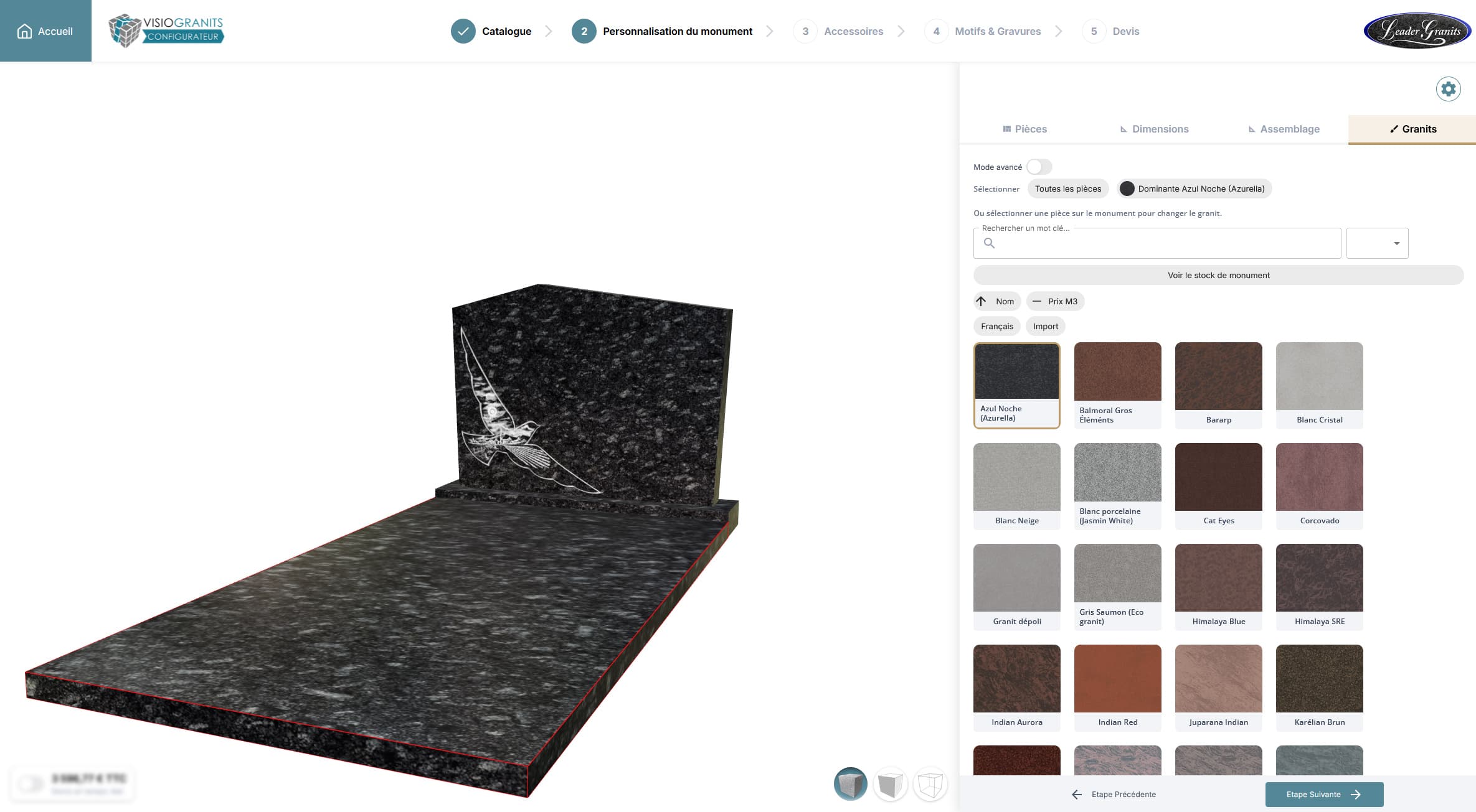 Exemple de configuration complète dans le configurateur Leader Granits